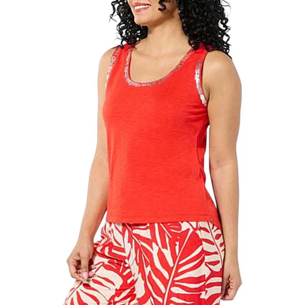 LB70 by Lloyd Boston Women's Glow Metallic Trim Tank Poppy Red - Regular